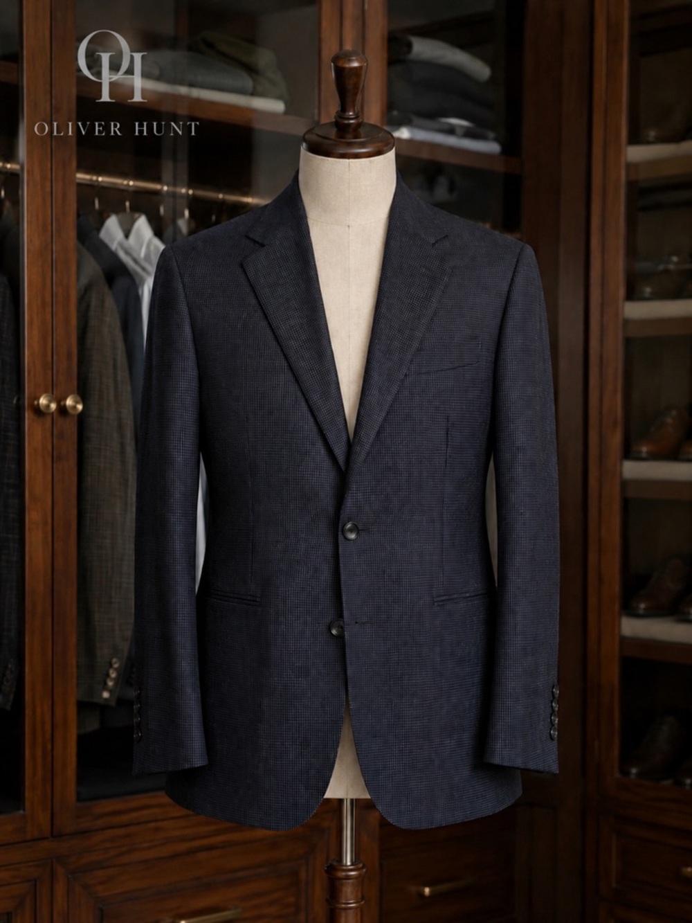 Men's Oliver Hunt Classic Navy and Black Houndstooth print Suit Jacket Blazer